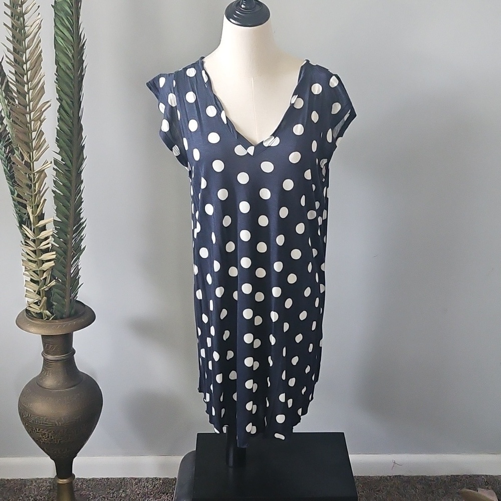 ellos Navy and White Polka Dot Double V-Neck Tunic NWT